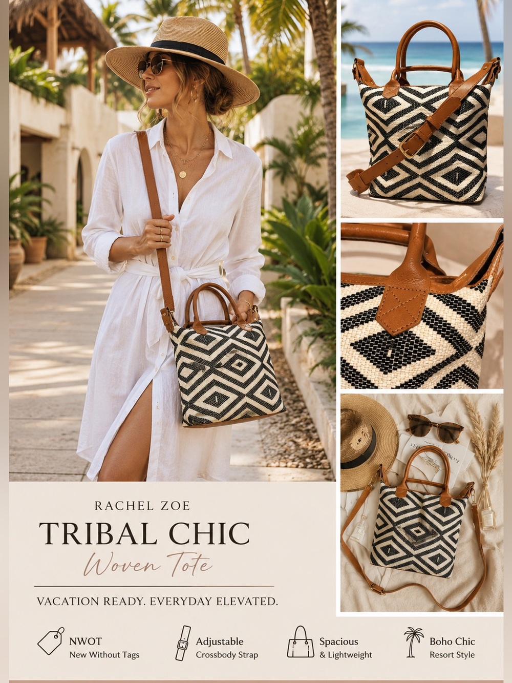 NWOT! Tribe Alive x Rachel Zoe Exclusive Custom Carryall Tote Bag Leather Strap